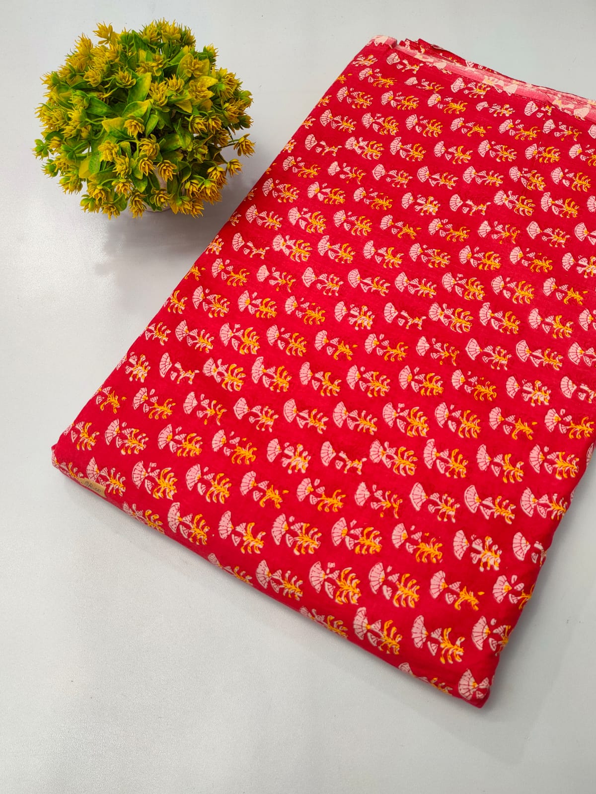Red Floral Screen Print Pure Cotton Fabric From Tulsi Prints