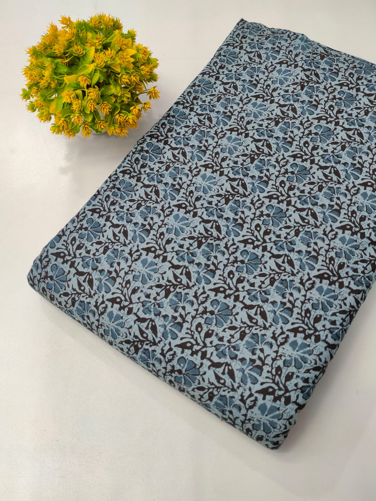 Sky Blue Floral Screen Print Pure Cotton Fabric From Tulsi Prints