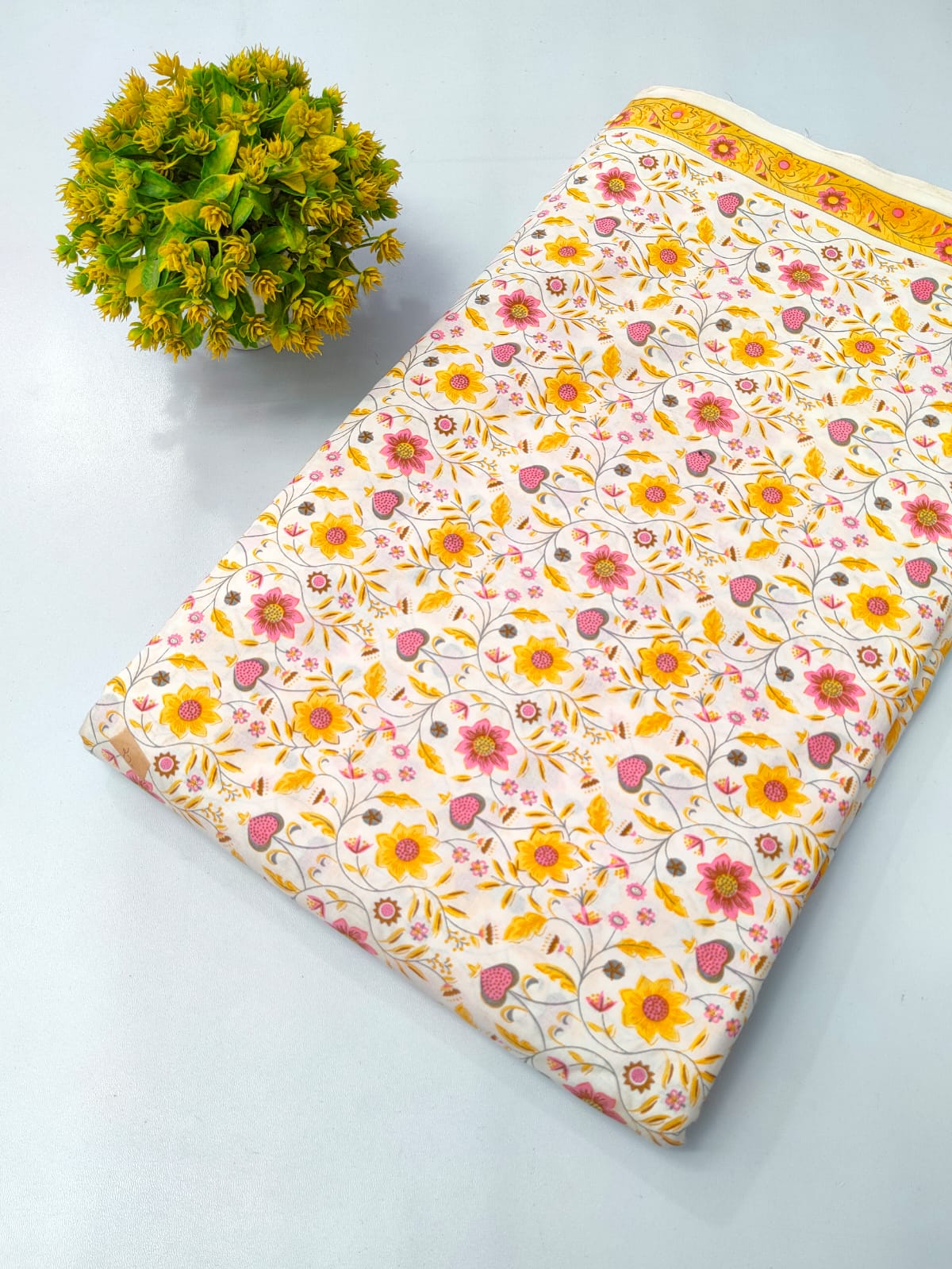Pink Floral Screen Print Pure Cotton Fabric From Tulsi Prints