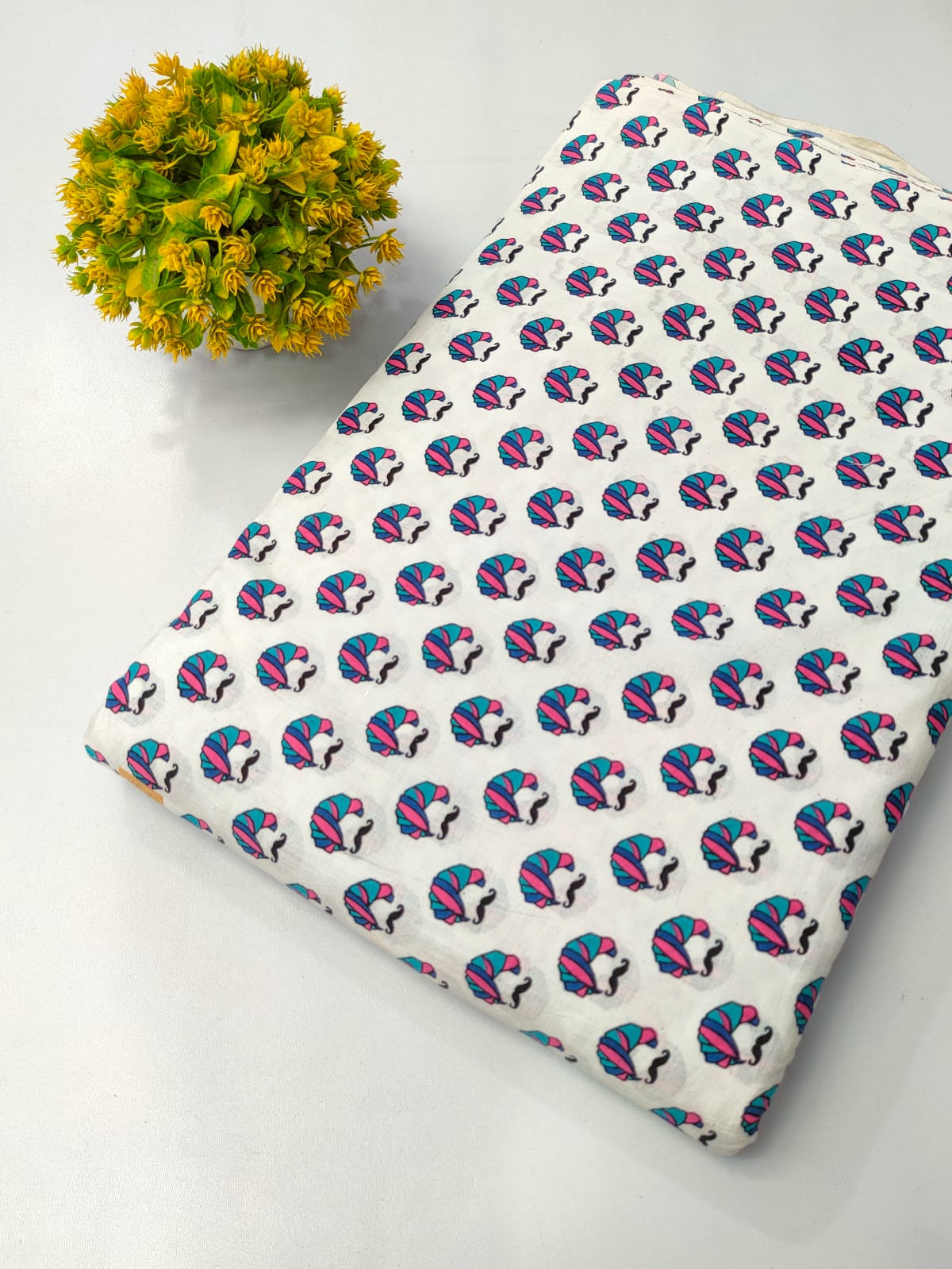 White Multicolor Shell Motif Screen Print Pure Cotton Fabric From Tulsi Prints