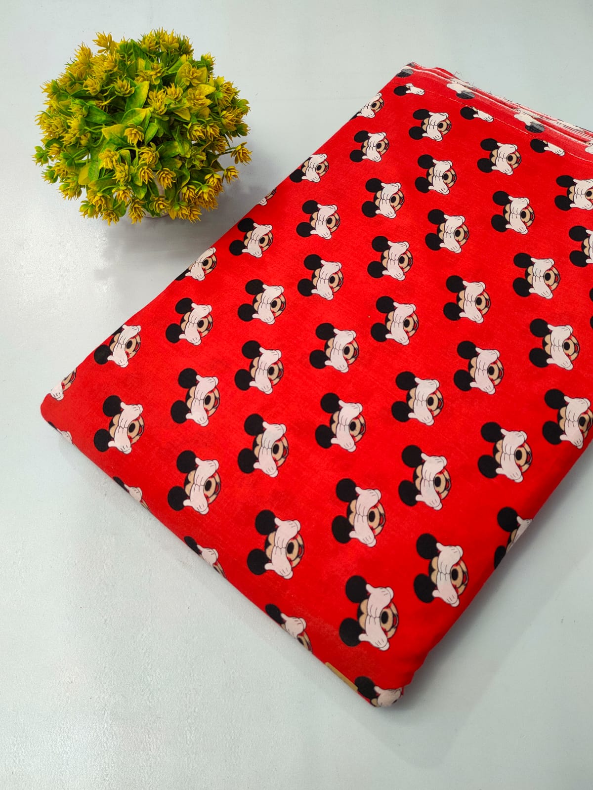 Red Mickey Mouse Print Screen Print Pure Cotton Fabric From Tulsi Prints