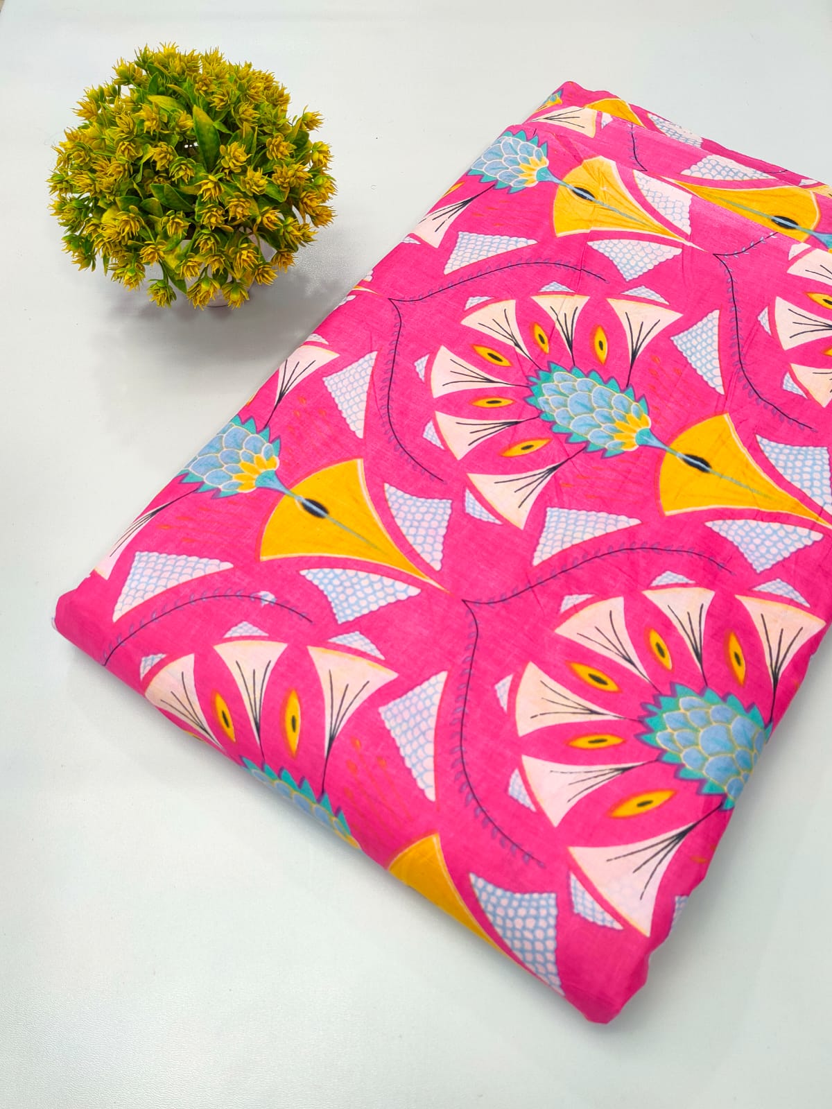 Close-up of Pink Floral Screen Print Pure Cotton Fabric from Tulsi Prints