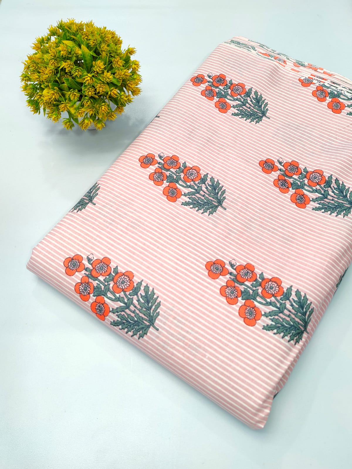 Close-up of Pink Floral Screen Print Pure Cotton Fabric from Tulsi Prints