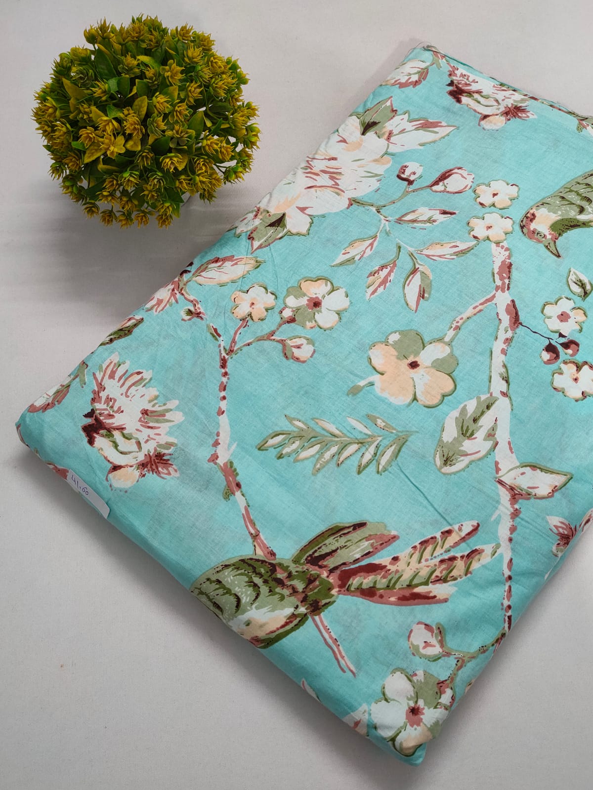 Turquoise Floral Screen Print Pure Cotton Fabric From Tulsi Prints