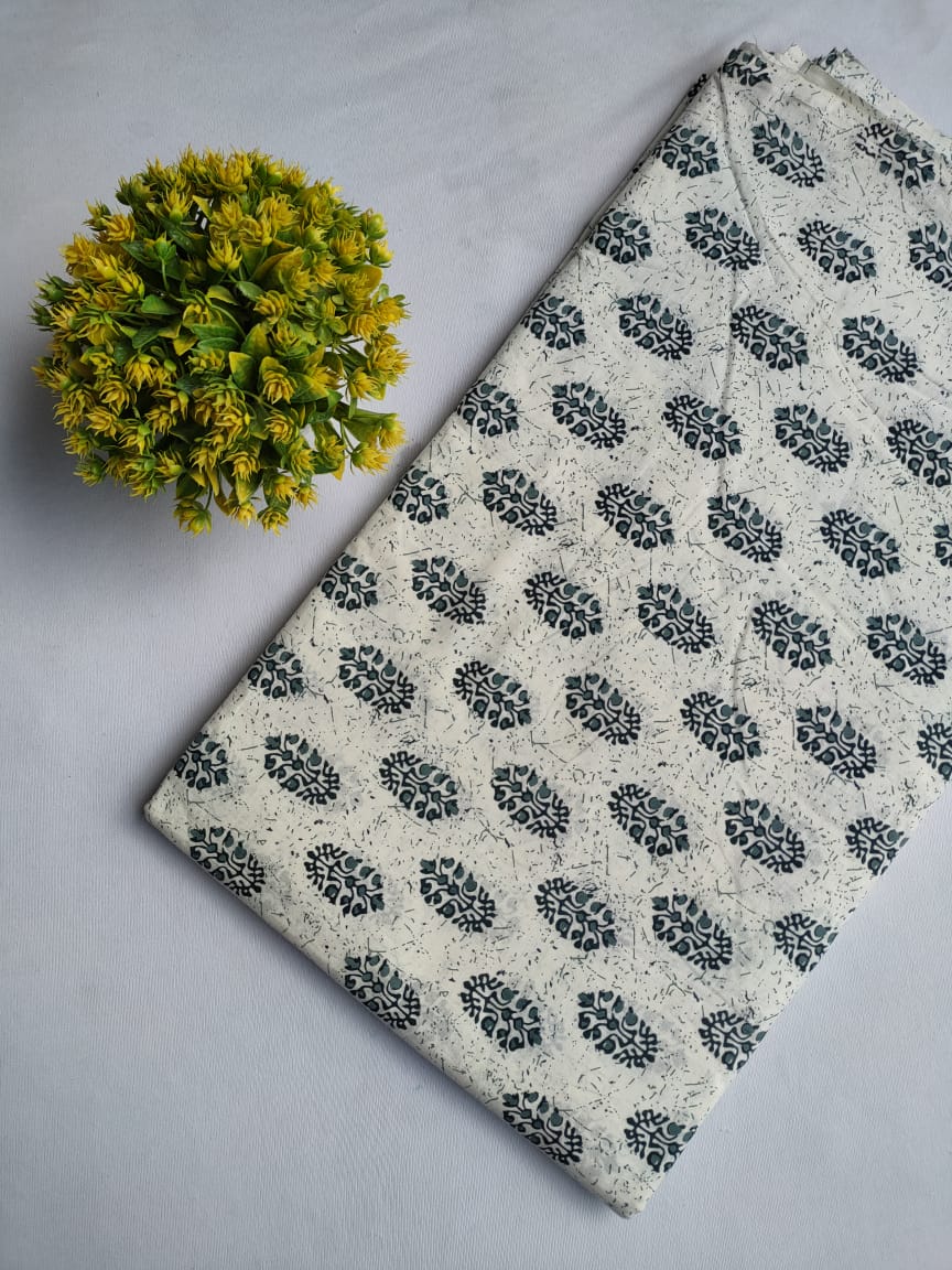 Off-White Abstract Screen Print Pure Cotton Fabric From Tulsi Prints