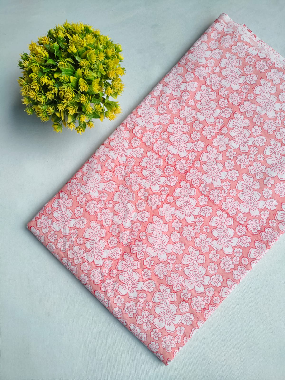 Pink Floral Boota Sanganeri Hand Block Print Pure Cotton Fabric From Tulsi Prints