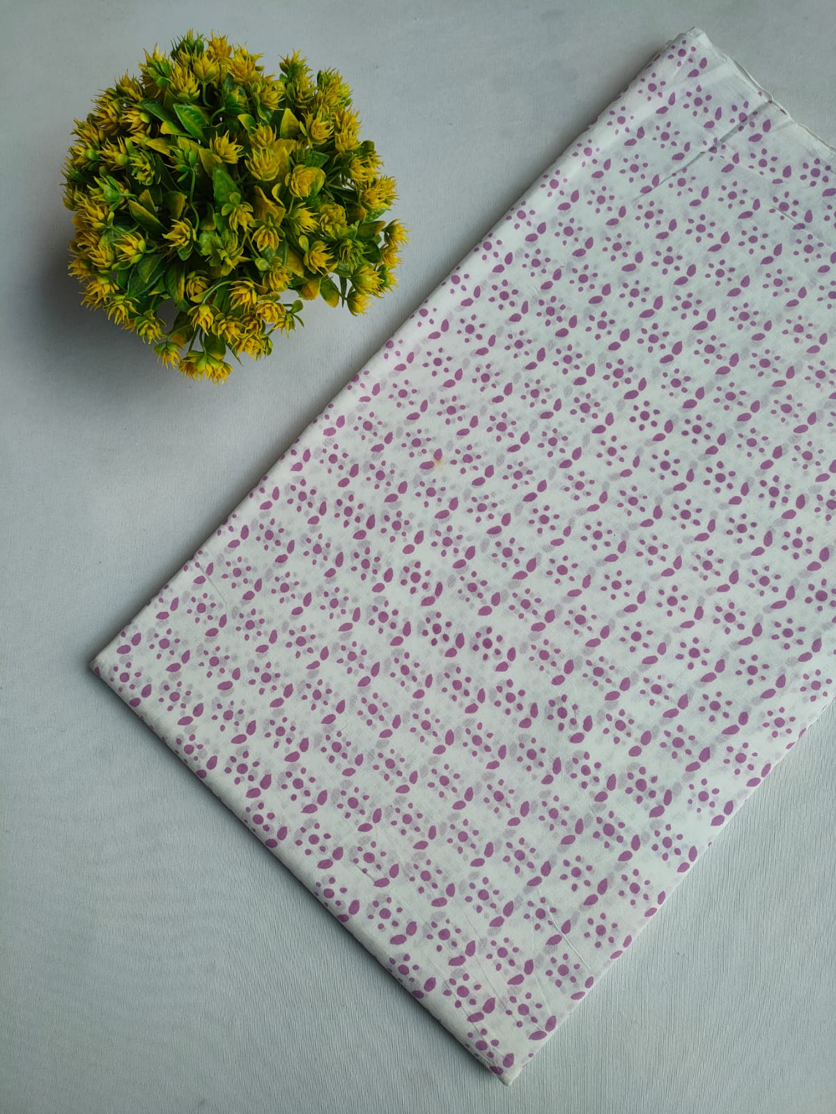 White And Purple Small Buti Sanganeri Hand Block Print Pure Cotton Fabric From Tulsi Prints