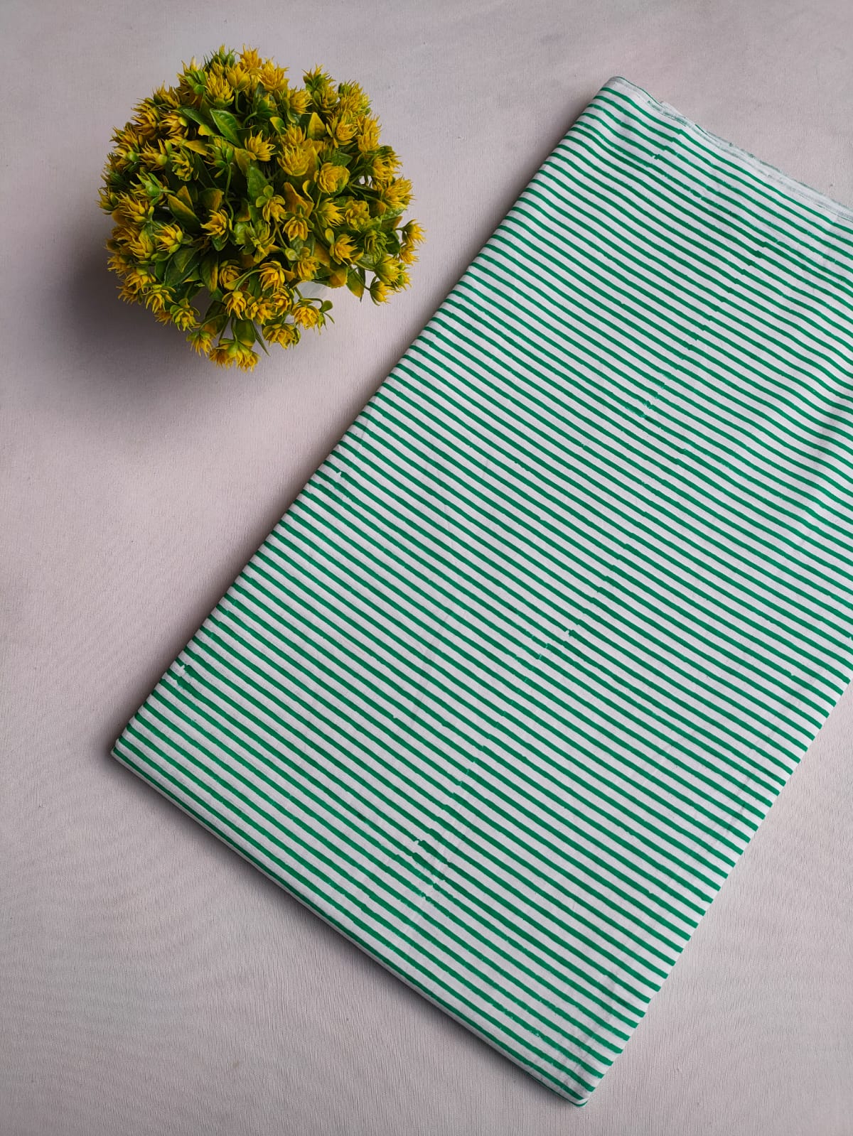 Green Striped Sanganeri Hand Block Print Pure Cotton Fabric From Tulsi Prints