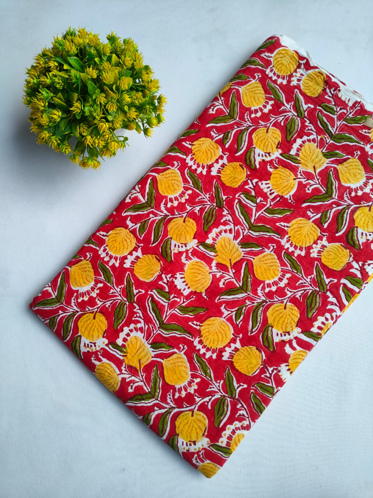 Red Floral Vine Sanganeri Block Print Pure Cotton Fabric From Tulsi Prints