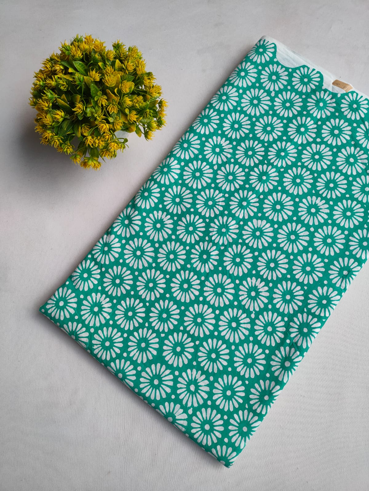 Teal Green Floral Booti Sanganeri Hand Block Print Pure Cotton Fabric From Tulsi Prints