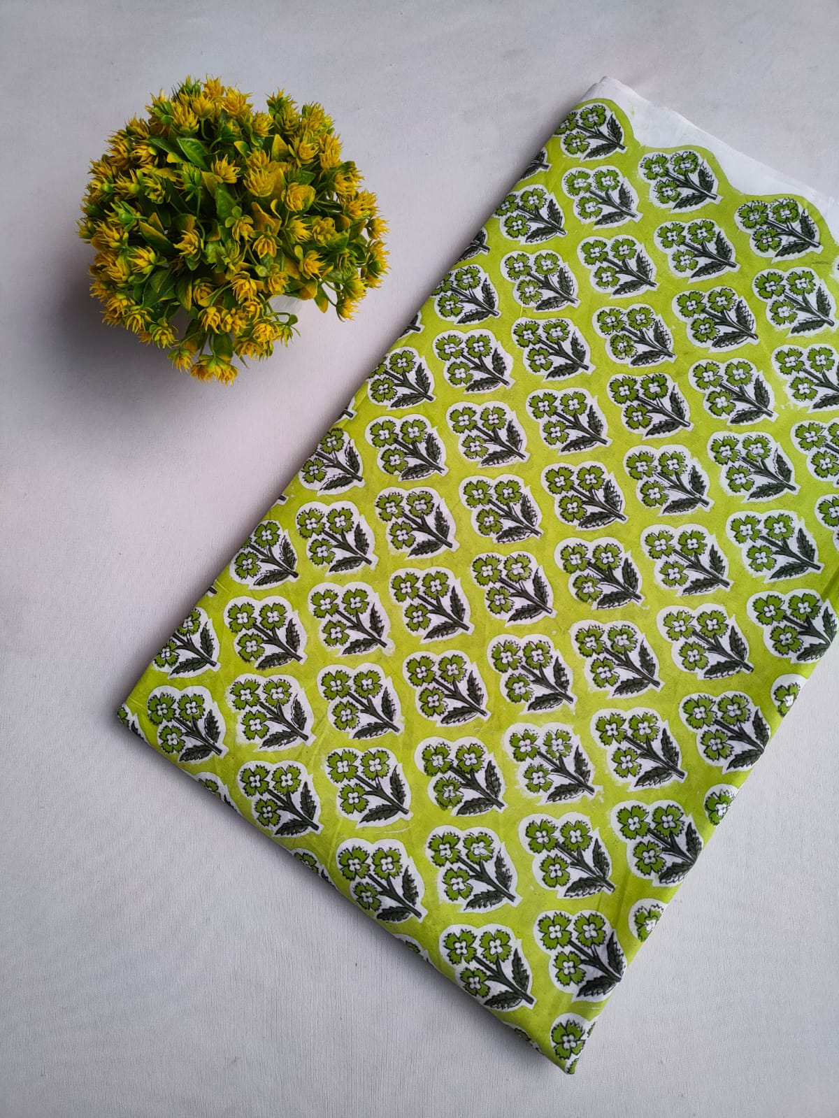 Lime Green Floral Boota Sanganeri Print Pure Cotton Fabric From Tulsi Prints
