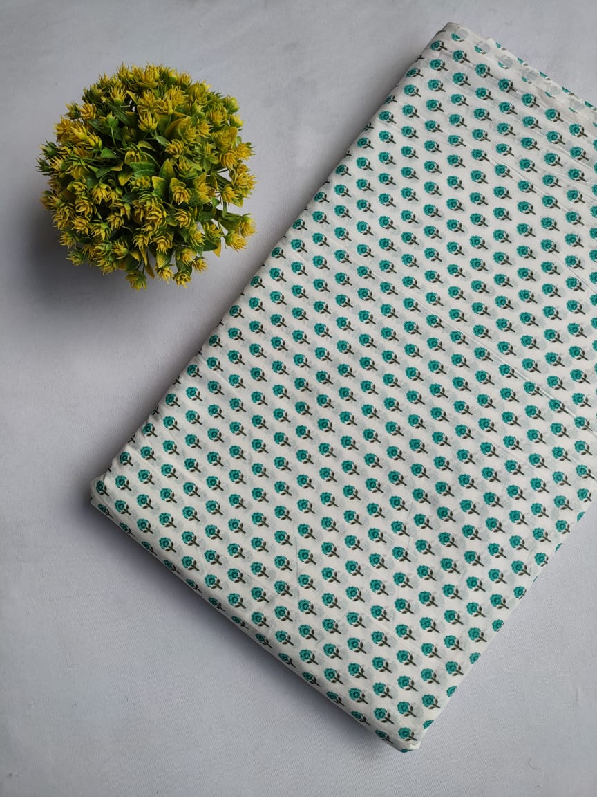 White Floral Boota Screen Print Pure Cotton Fabric From Tulsi Prints