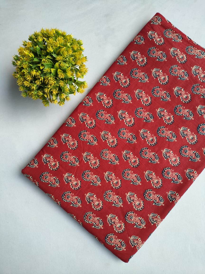 Red Paisley Screen Print Pure Cotton Fabric From Tulsi Prints
