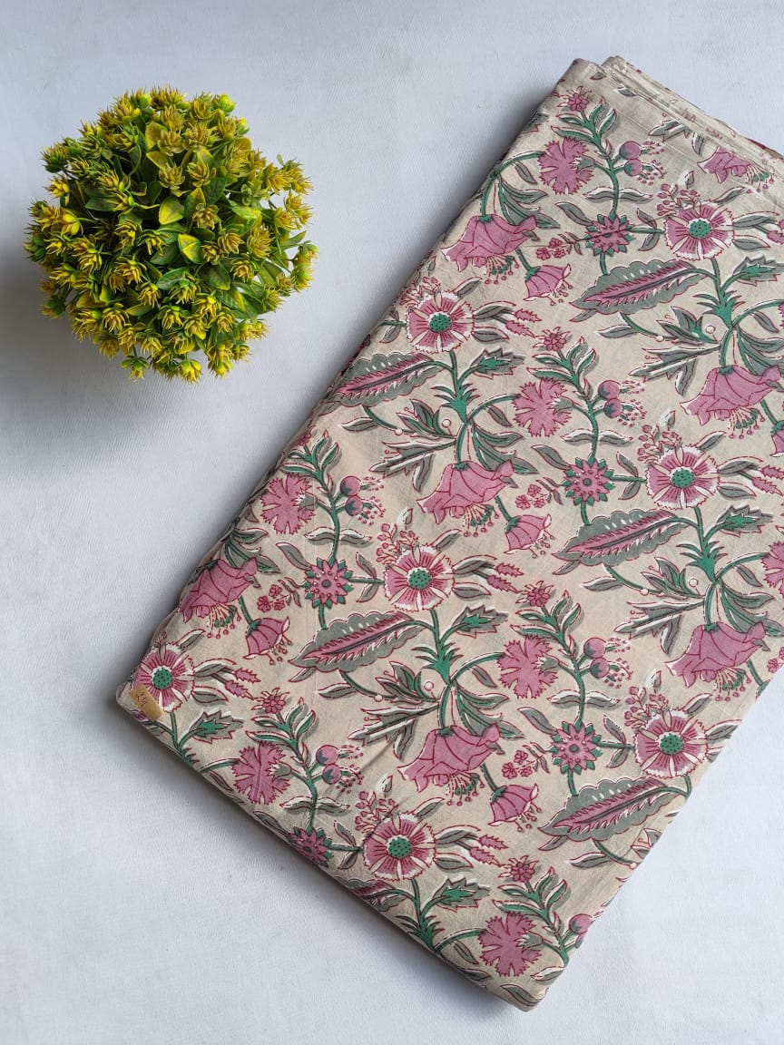 Hand Block Printed Pure Cotton Fabric In Running Length - JBRHS36