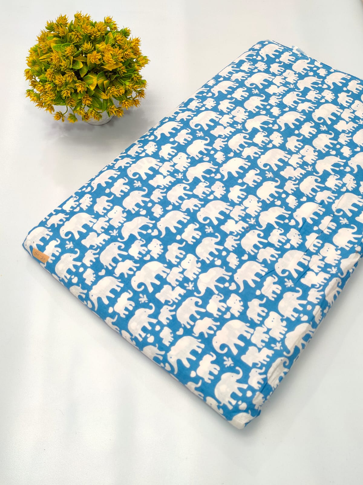 Blue Elephant Motif Screen Print Pure Cotton Fabric From Tulsi Prints