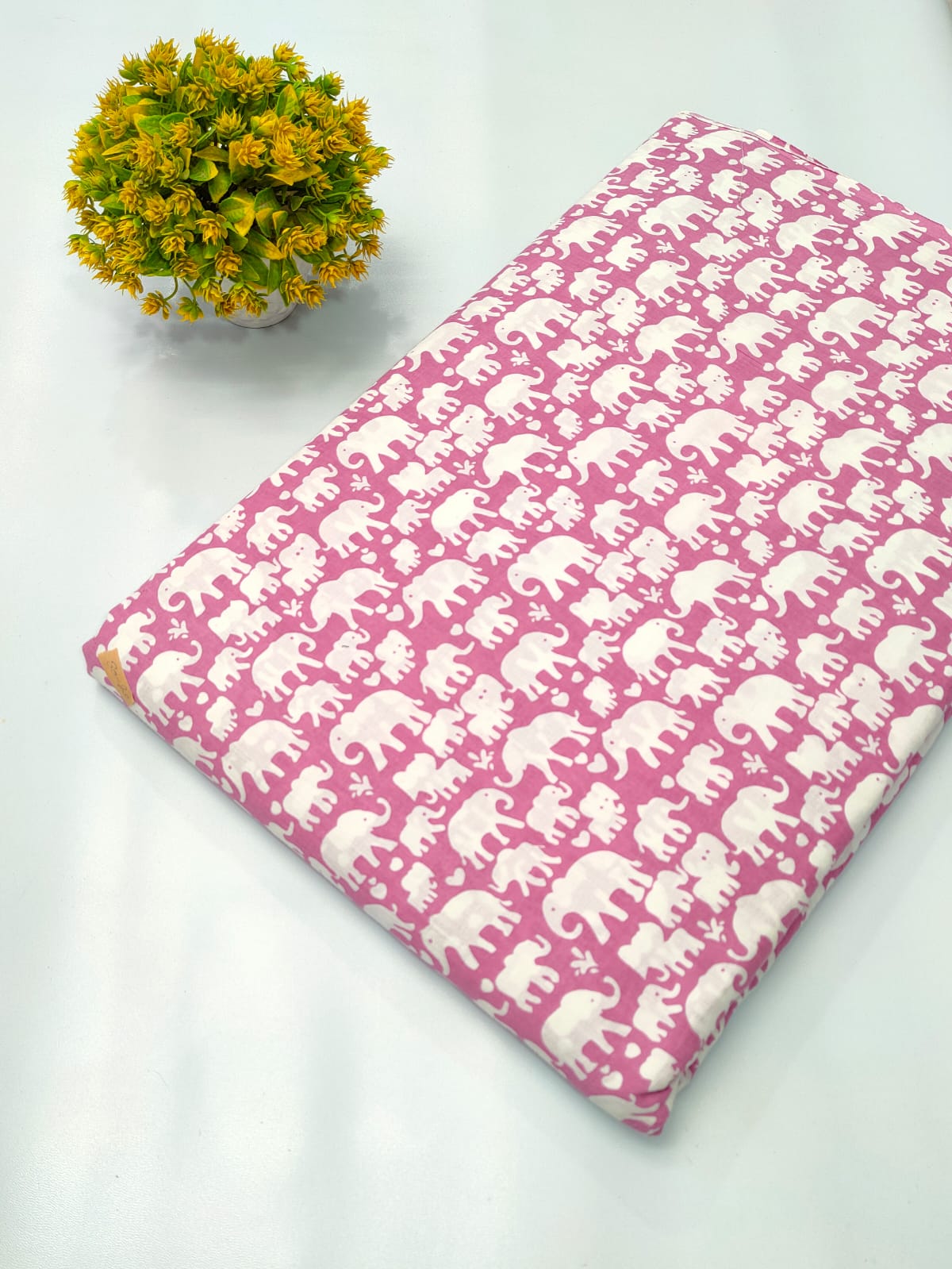 Pink Elephant Motif Screen Print Pure Cotton Fabric From Tulsi Prints