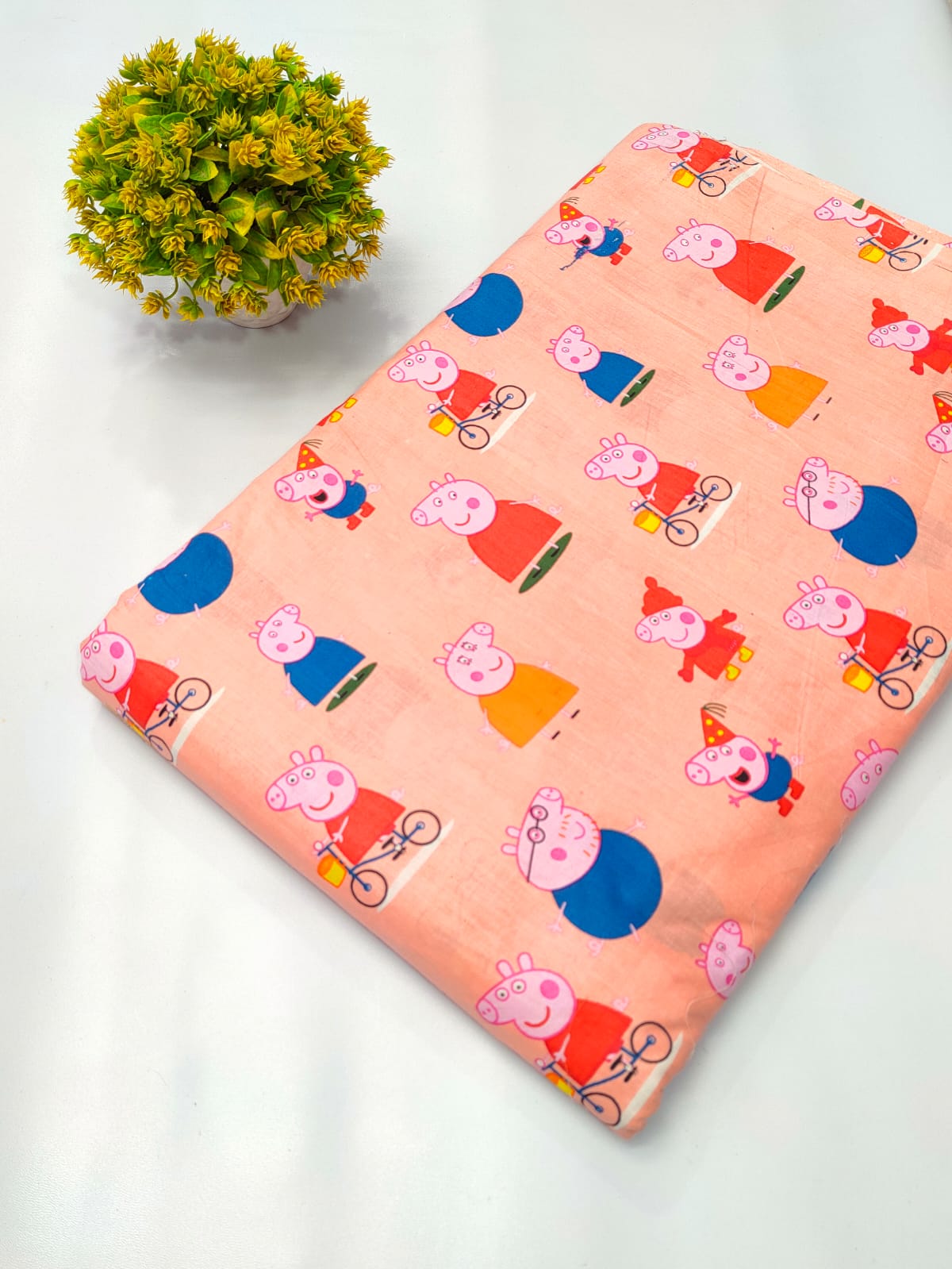Pink Cartoon Character Screen Print Pure Cotton Fabric From Tulsi Prints