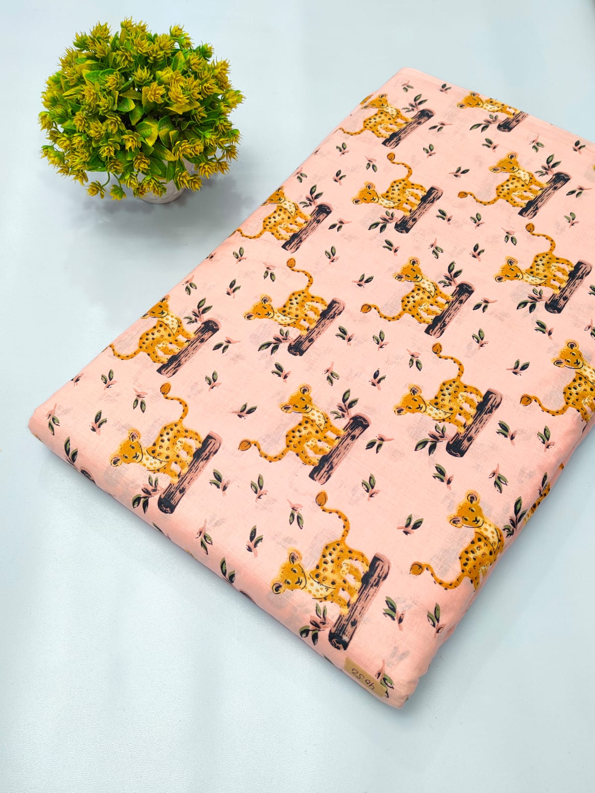 Pink Leopard Motif Screen Print Pure Cotton Fabric From Tulsi Prints