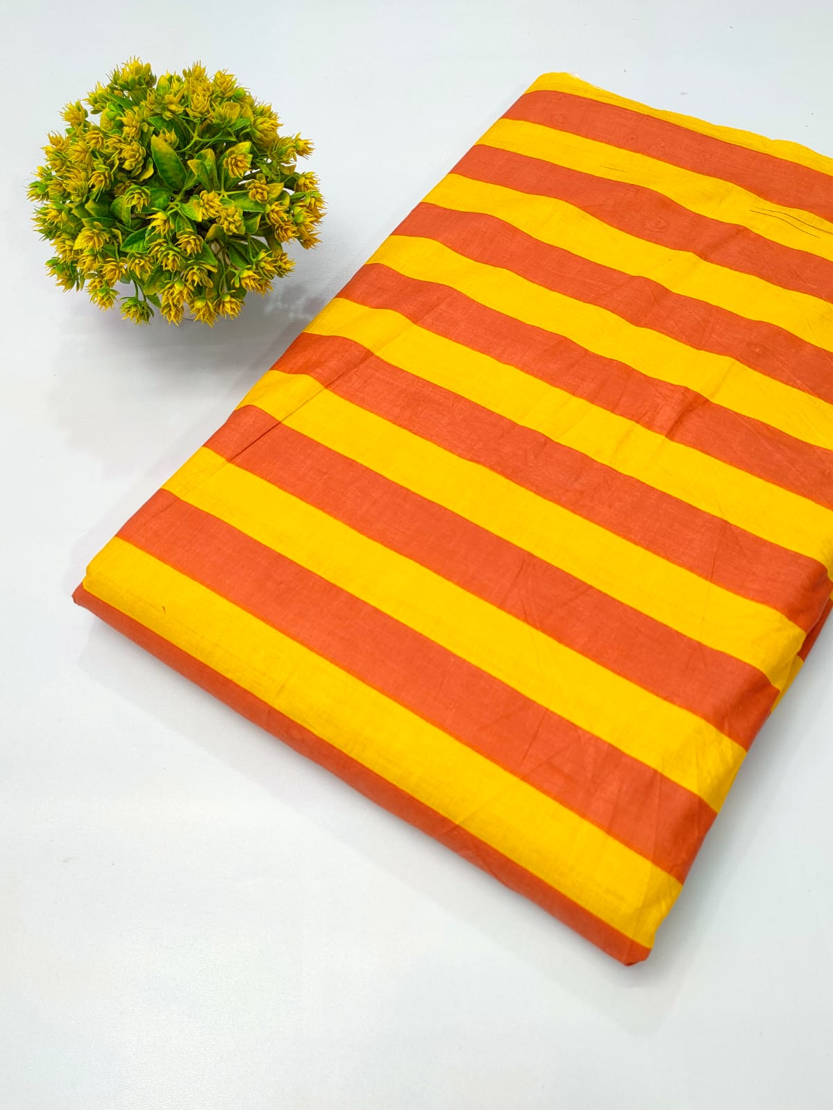 Orange Yellow Striped Screen Print Pure Cotton Fabric From Tulsi Prints
