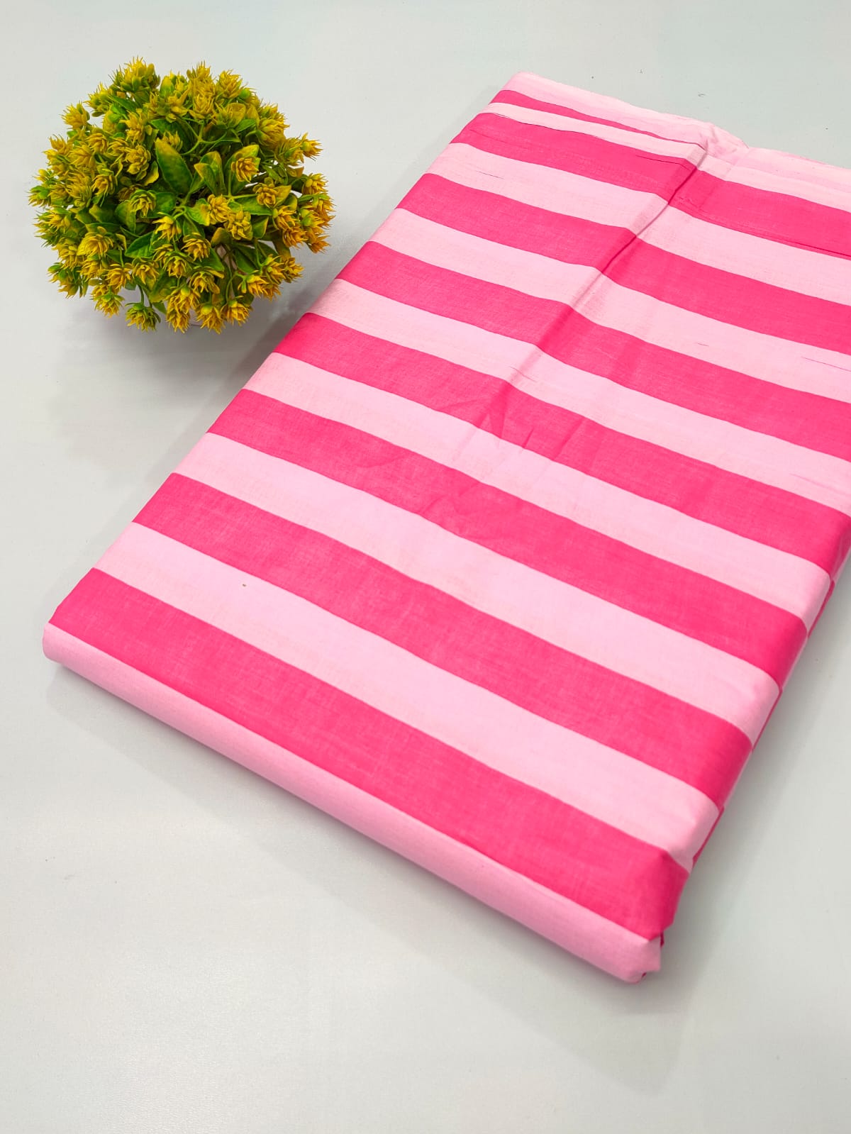 Pink and Light Pink Striped Screen Print Pure Cotton Fabric From Tulsi Prints