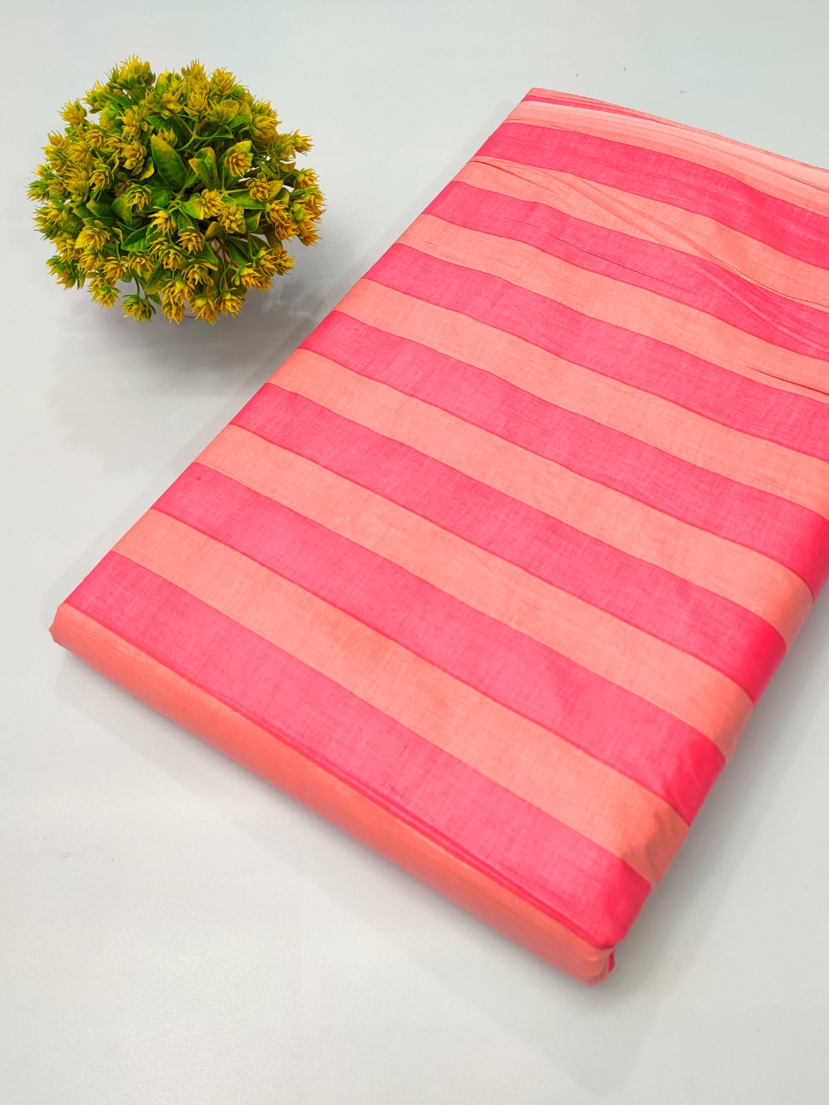 Coral and Pink Striped Screen Print Pure Cotton Fabric From Tulsi Prints