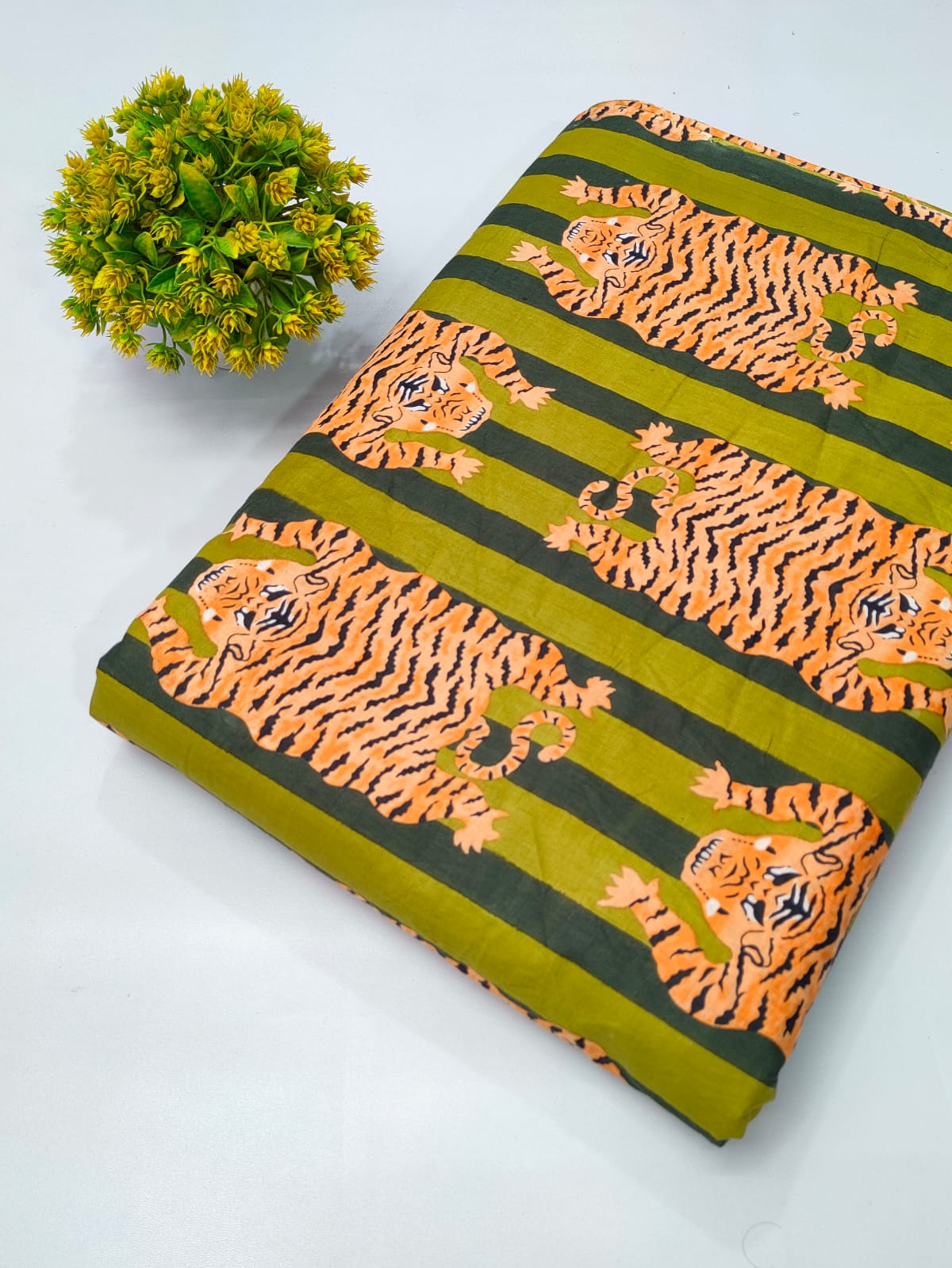 Orange Tiger Stripe Screen Print Pure Cotton Fabric From Tulsi Prints