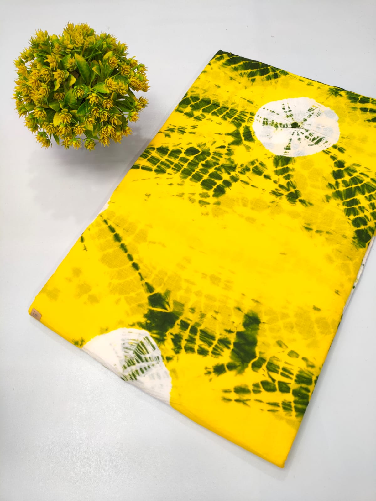 Yellow Green Sunburst Shibori Tie-Dye Pure Cotton Fabric From Tulsi Prints