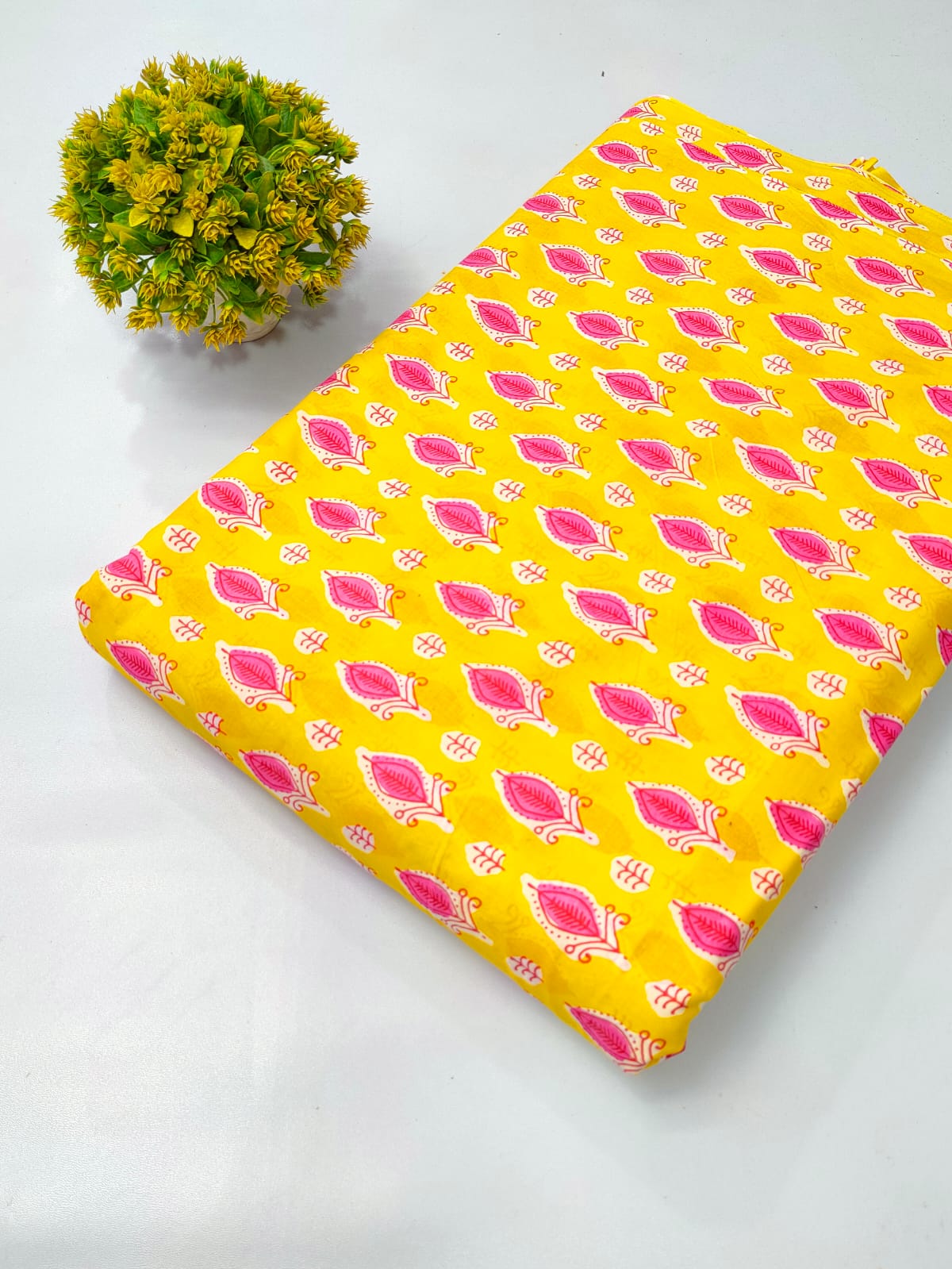 Yellow Paisley Screen Print Pure Cotton Fabric From Tulsi Prints