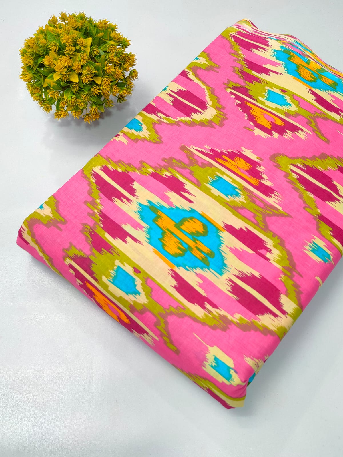 Pink Abstract Ikat Screen Print Pure Cotton Fabric From Tulsi Prints