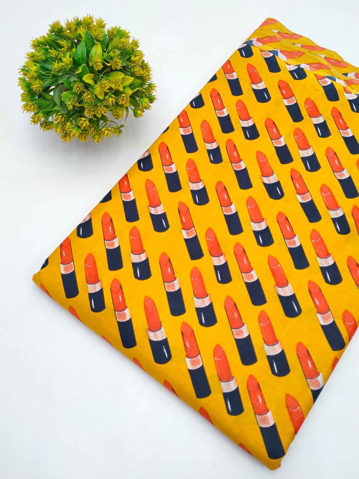 Yellow Lipstick Print Screen Print Pure Cotton Fabric From Tulsi Prints