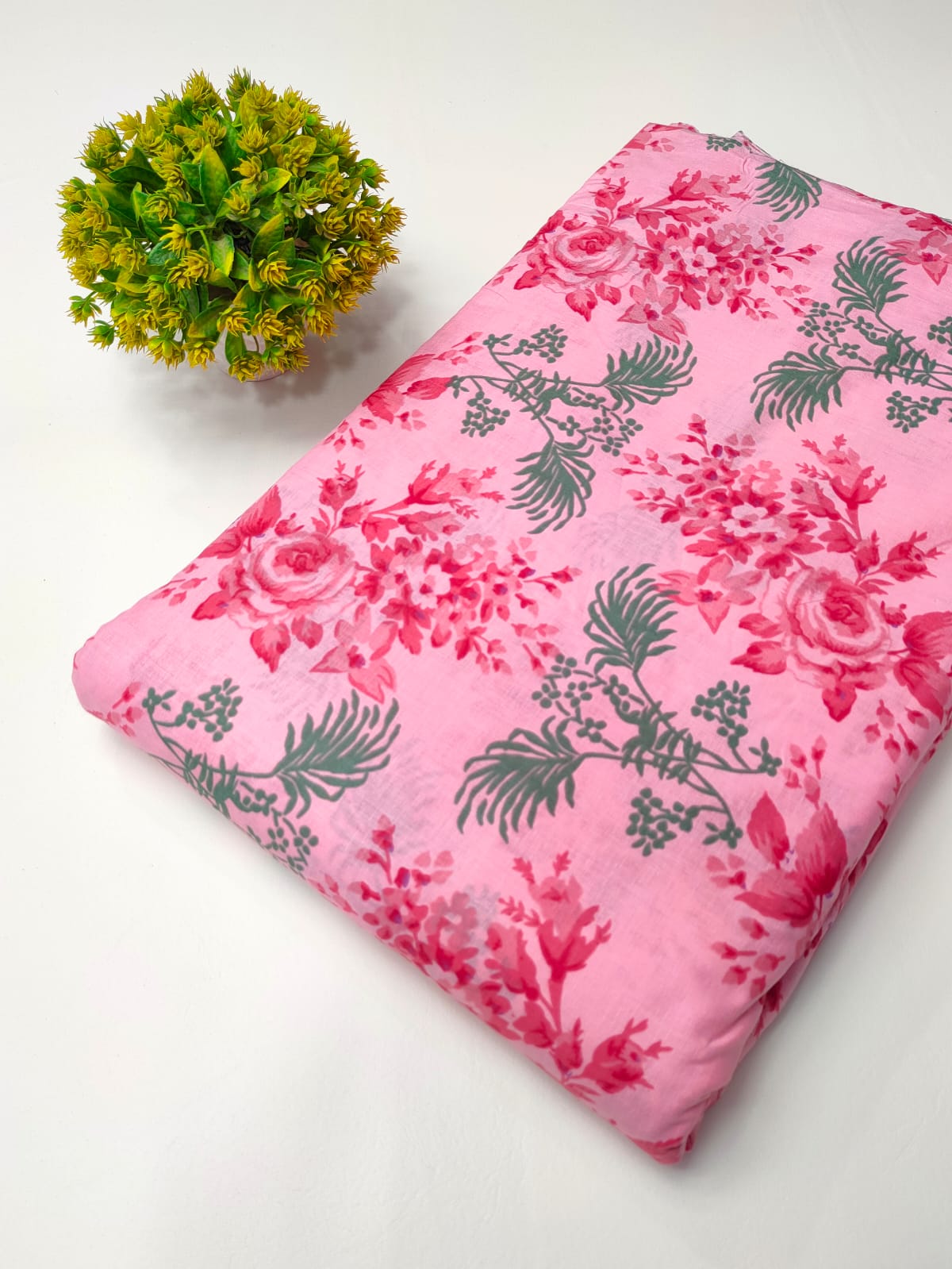 Pink Floral Screen Print Pure Cotton Fabric From Tulsi Prints