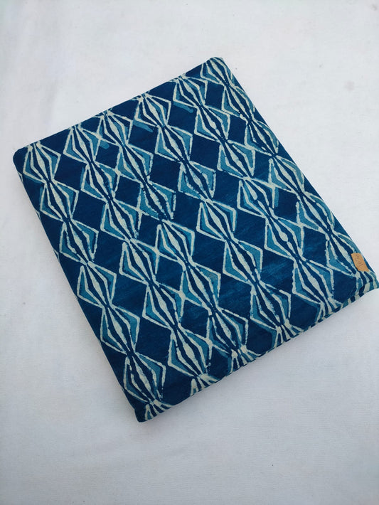 Navy Blue Geometric Indigo Print (Dabu Indigo Print) Pure Cotton Fabric From Tulsi Prints