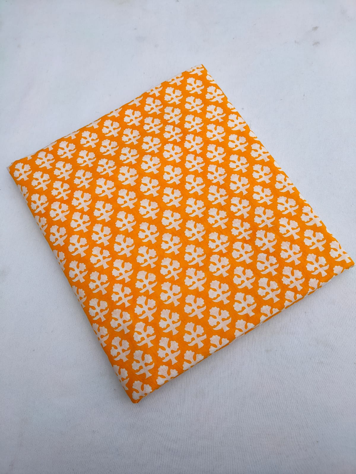 Mustard Yellow Floral Booti Sanganeri Hand Block Print Pure Cotton Fabric From Tulsi Prints
