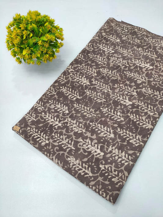 Brown Floral Dabu Print Pure Cotton Fabric From Tulsi Prints