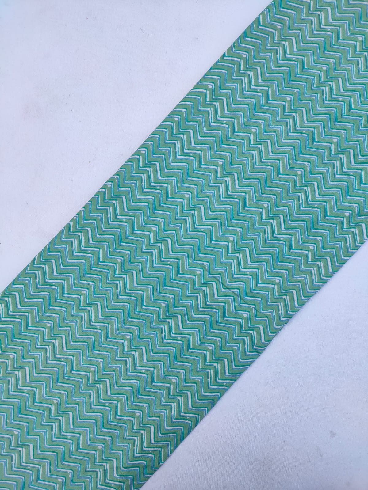 Green Zigzag Screen Print Pure Cotton Fabric From Tulsi Prints