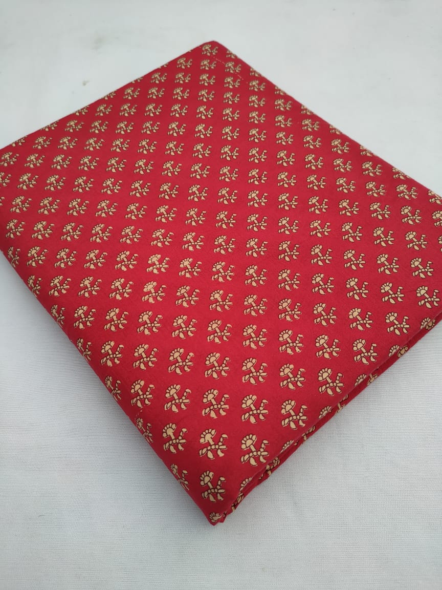 Red Floral Sanganeri Print Pure Cotton Fabric From Tulsi Prints