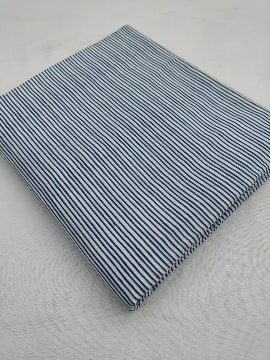White Striped Bagru Block Print Pure Cotton Fabric From Tulsi Prints