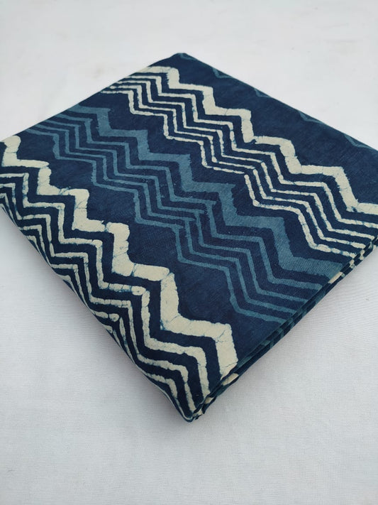 Navy Blue Zigzag Dabu Print Cotton Fabric From Tulsi Prints