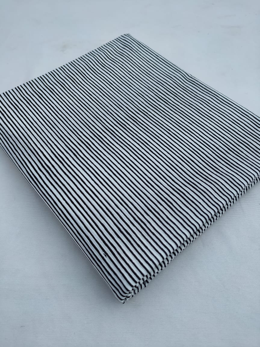 Black Striped Bagru Block Print Cotton Fabric From Tulsi Prints