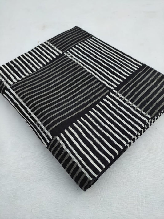 Black Geometric Dabu Print Pure Cotton Fabric From Tulsi Prints