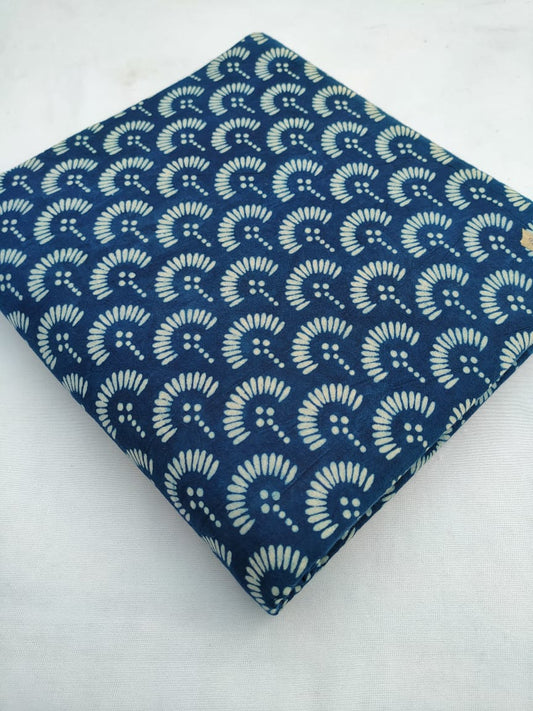 Navy Blue Fan Motif Indigo Dabu Print Cotton Fabric From Tulsi Prints