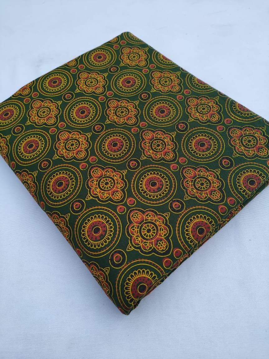 Green Floral Ajrakh Print Cotton Fabric From Tulsi Prints