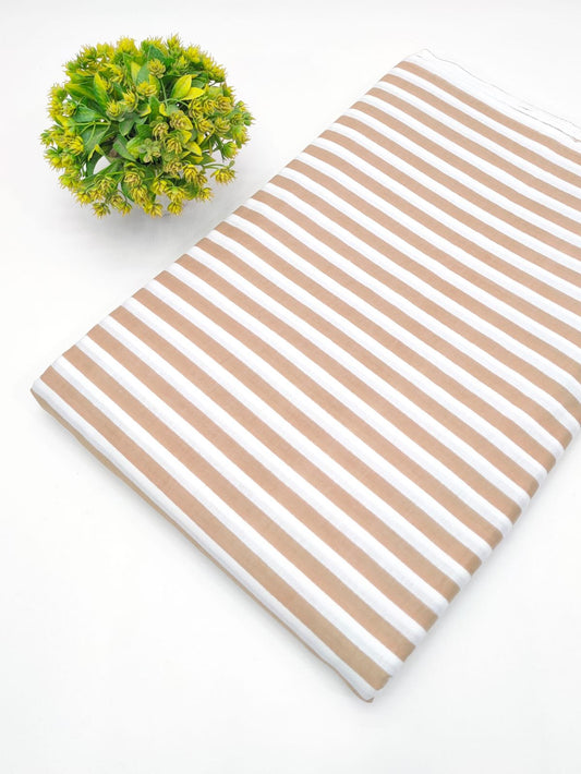 Beige and White Striped Screen Print Pure Cotton Fabric From Tulsi Prints