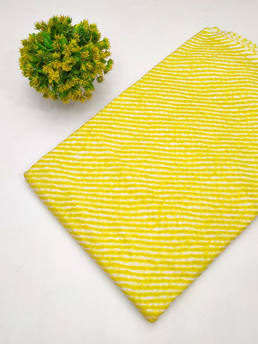 Yellow Lahariya Stripe Screen Print Pure Cotton Fabric From Tulsi Prints