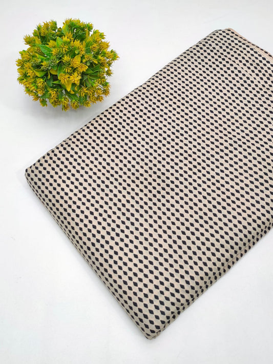 Beige and Black Geometric Diamond Screen Print Pure Cotton Fabric From Tulsi Prints