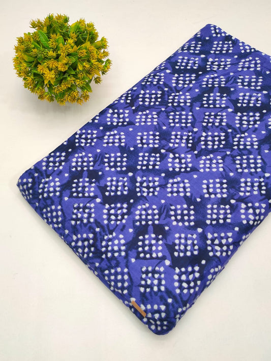 Blue Dabu Style Geometric Screen Print Pure Cotton Fabric From Tulsi Prints