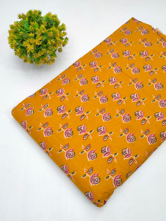 Mustard Yellow Floral Buti Screen Print Pure Cotton Fabric From Tulsi Prints