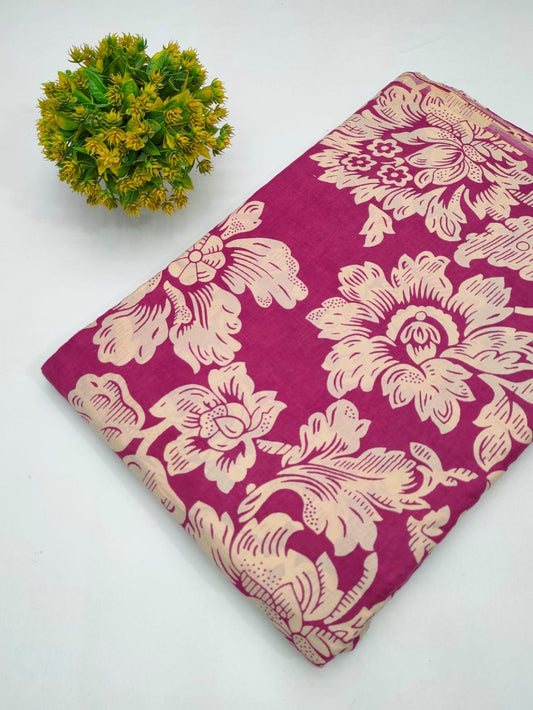 Magenta Floral Boota Screen Print Pure Cotton Fabric From Tulsi Prints