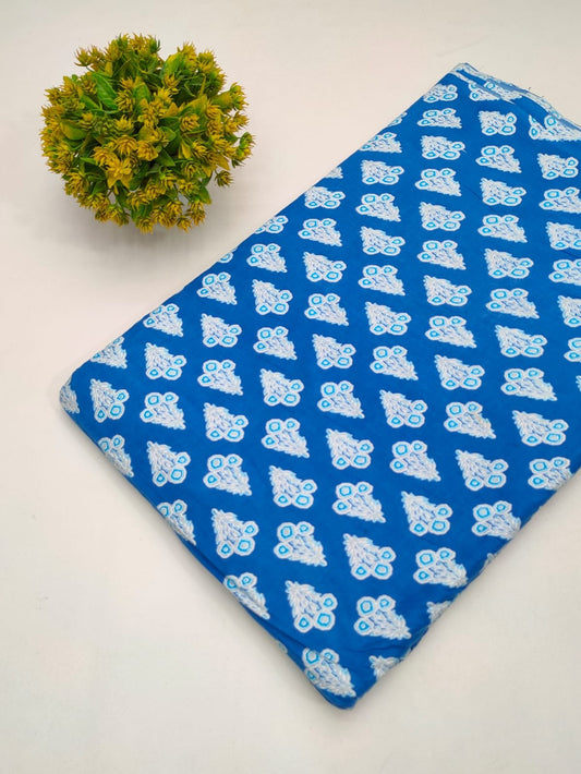 Blue Floral Buti Screen Print Pure Cotton Fabric From Tulsi Prints