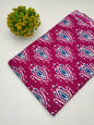 Magenta Blue Ikat Motif Screen Print Pure Cotton Fabric From Tulsi Prints